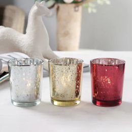 UPS Starry Night Tea Light Holder Mercurio Glass Votive Candle Cup Moteado Navidad Oro Rojo Plata Boda Fiesta Decoración 10.6