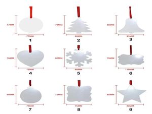 UPS sublimation Blank Christmas Ornement Doubledisated Tree Tree Pendant Multi Shape Aluminium Plate Metal Hanging Tag Holidays Deco2160617