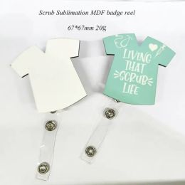 UPS Sublimation Blank Rétractable Lay-Flat Shirt Tag Card Badge Reels Holder Clip en métal MDF Transfert à chaud Impression Badges Impression Z 3.31