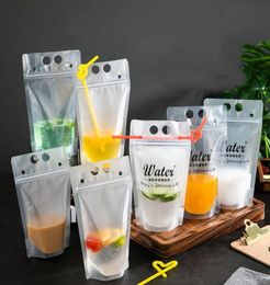 Botellas de agua UPS bolsas de bebidas de bebidas de plástico con pajitas reclazables con cremallera no tóxica contenedor de beber desechable.