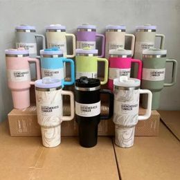 UPS Wholesale 40oz Tobuste réutilisable avec des gobelets extincteur de puissance du logo avec poignée et paille en acier inoxydable tasse de voyage de voyage Z 4.14