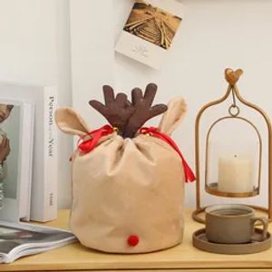 UPS Wholesale Custom Cute Rendier Fluweel Trekkoord Santa Sack Antler Kerstcadeautas 9,8 snel