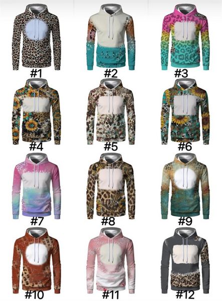 UPS Wholesale Sublimation Sweats à capuche blanchis Articles de fête Transfert de chaleur Blanc Bleach Shirt entièrement en polyester US Tailles pour hommes femmes