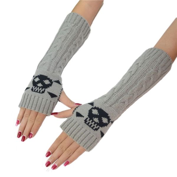 UPS femmes hiver poignet chauffe-bras crâne tricoté longs gants sans doigts mitaine Halloween gants femmes tricoté manches
