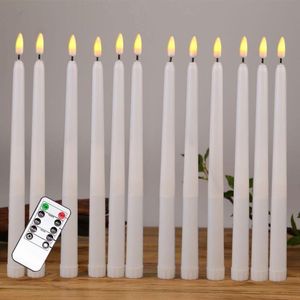 UPS Geel flikkering op afstand Led kaarsen Plastic Flameless Remote Taper Candles Bougie Led voor dinerfeestdecoratie