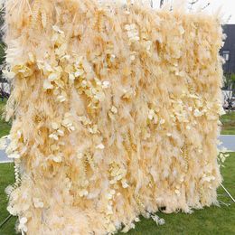 Mur de fleurs artificielles haut de gamme, rangée de plantes de Rime brumeux, Arrangement Floral 3D, tissu enroulable pour décoration d'arrière-plan de mariage à la maison