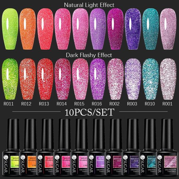 SUGAR UR 10 Uds. Conjunto de esmalte de uñas en Gel reflectante, fluorescente, luminoso, semipermanente, UV, Led, manicura, barniz artístico para uñas 240321