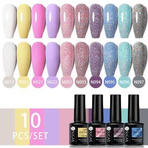 Ur sucre 10pcs ensemble macarone fluorescence couleur gel polon set ongle art tout pour manucure gel hybride de vernis semi-permanent 240423