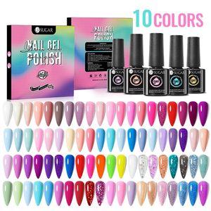 Ur sucre 10pcskits vernis à ongles en gel ensemble printemps d'été paillettes de couleur nue se déchiqueter le vernis d'art LED UV 240416