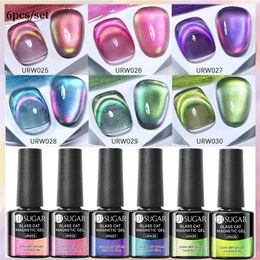 UR SUGAR 6 pièces Kit de vernis à ongles Gel magnétique chat 6 couleurs paillettes tremper UV LED Gel d'art des ongles couche de finition de Base Semi permanente 240108