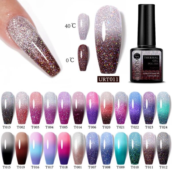 Ur sucre 7,5 ml Flakes de neige pourpre gel thermique Temper température du vernis à ongles Changement de couleur hiver série de vernis semi-permanents