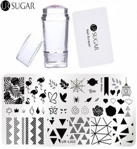 UR SUGAR Nail Stamping Plate Set Clear Jelly Silicone Stamper avec grattoir Nail Art Stamp Image Plate Stamping Polish Tool xkhD3590224