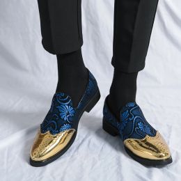 Mode urbaine hommes de luxe chaussures en cuir coloré doré mocassins de fête de mariage chaussures de conduite confortables à enfiler Style jeunes hommes