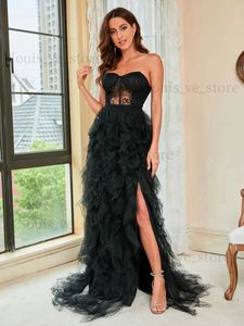 Robes sexy urbaines 2022 Nouvelle arrivée Fashion Round Coule Sexy Net Yarn Slim Fit Elegant Robe à manches longues Tempérament Lace Dames Party Party Night Robe T231214