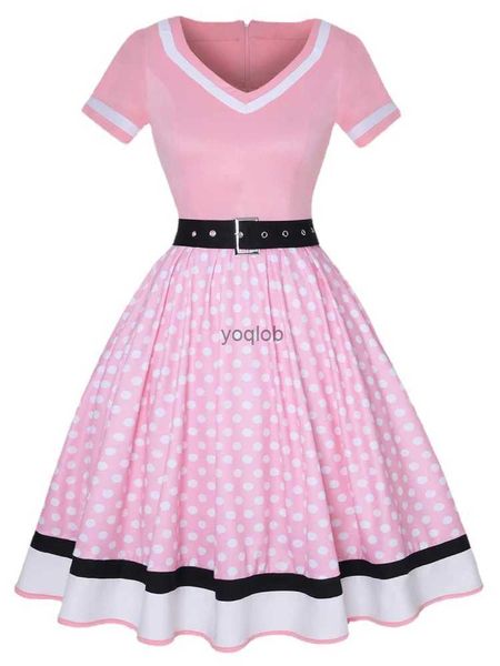 Robes sexy urbaines 2022 Vintage des années 50 et 60 Robe de soirée vintage pour femmes avec ceinture à pois imprimé à manches courtes Robe Hepburn Pin Up Rockabilly DressesL2311298