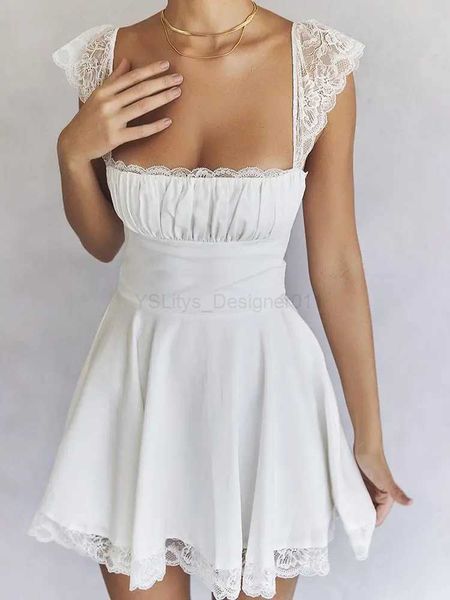 Vestidos sexy urbanos 2023 Summer elegante correa de encaje blanco mini vestido para mujeres de moda slunkless sueltas solyas sexy cortas color puro d240427