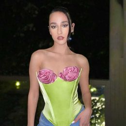 Robes sexy urbaines 2023 été nouveau gilet de taille à fleurs en trois dimensions sexy fille chaude bustier tubulaire tout-match haut Y2K femme robes