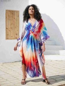Robes sexy urbaines 2024 BohoMian imprimé long slve kaftan oversize plage robe maison robe Summer Women Vacation Cozy MAXI Robes Q1634 T240412