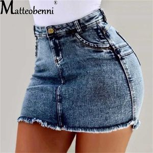 Urban sexy jurken 2024 zomer vrouwen sexy hoge taille vaste tassel potlood denim rokken push up bandage Jean Skirs streetwear mini -rokken 240403