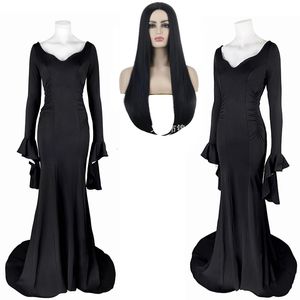 Robes sexy urbaines Addams mercredi Morticia Cosplay Costume Halloween robe perruque femmes adultes Punk gothique sorcière à lacets robe mince 230829