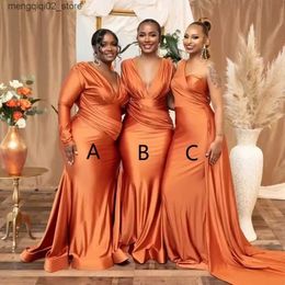 Vestidos sexy urbanos Africano Tallas grandes Naranja quemado Sirena Dama de honor Nigeria Niñas Vestido de invitados de boda de verano Cuello en V Vestidos largos de dama de honor Puls Q240307