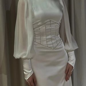 Stedelijke sexy jurken AsaNagi Wit satijn Zachte avondjurken O-hals Vloerlengte Dames Feest Aanpasbare elegante jurk 230927