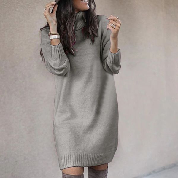 Vestidos sexy urbanos Otoño Invierno Cuello alto Suéter de punto Dres Tallas grandes Casual Jerseys de manga larga Mujer Cálido Vestidos sueltos 231011