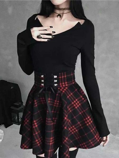 Robes sexy urbaines Black Checkered Womens Gothic Jirt Femme Plaid Plaid Jirts printemps Automne Girl Hip Hop Femme Punk Goth Mini jupe Clubwear 2443