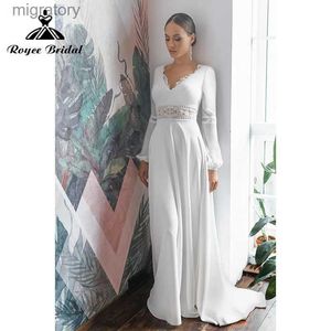 Robes Sexy urbaines Boho une ligne plage manches longues bouffantes dentelle mousseline de soie dos nu bohême col en V robe de mariée élégante robe de noiva Roycebridal 2024 yq240329