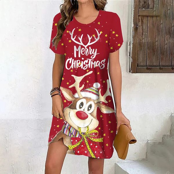 Robes sexy urbaines Robe d'élan de dessin animé femmes mignonne robe de soirée de flocon de neige de Noël hiver à manches courtes Mini robes mode vêtements de fête décontractés 231214