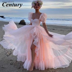 Vestidos sexy urbanos Century Baby Pink Organza Prom Mangas cortas abullonadas Volantes Vestidos de fiesta Corte Princesa Formal Mujeres 2022 YQ240329