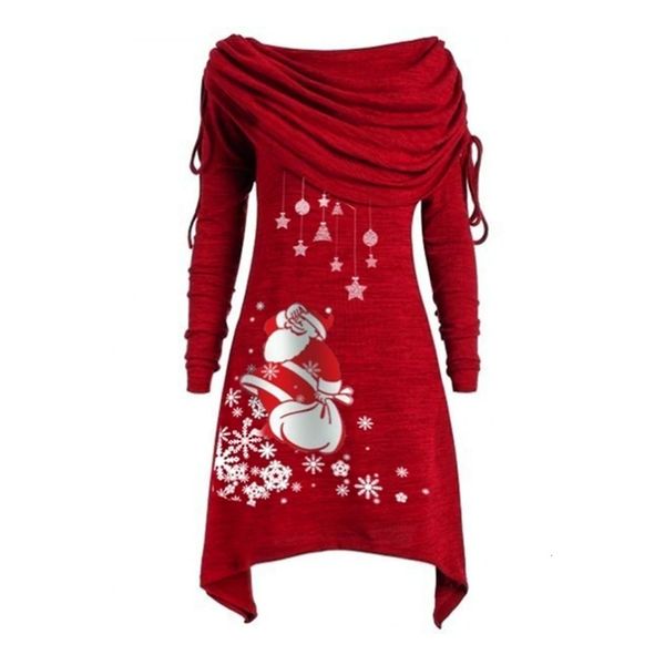 Robes sexy urbaines robe de noël pour femmes vêtements hiver élégant femme père noël flocon de neige à manches longues noël rouge jupe longue 231204