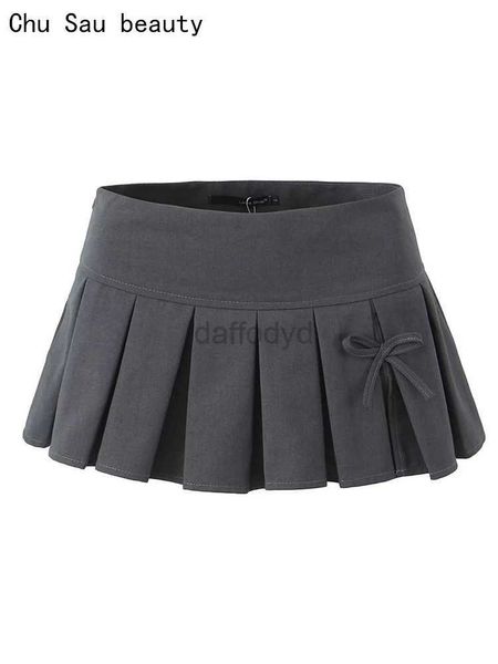 Vestidos sexy urbanos Chu Sau Beauty 2024 Mujeres Fashion Fashion Hot Sweet Super Short Sorte Beist Kist Bow Mini Skirts Chic Slim Plised Skort 240403