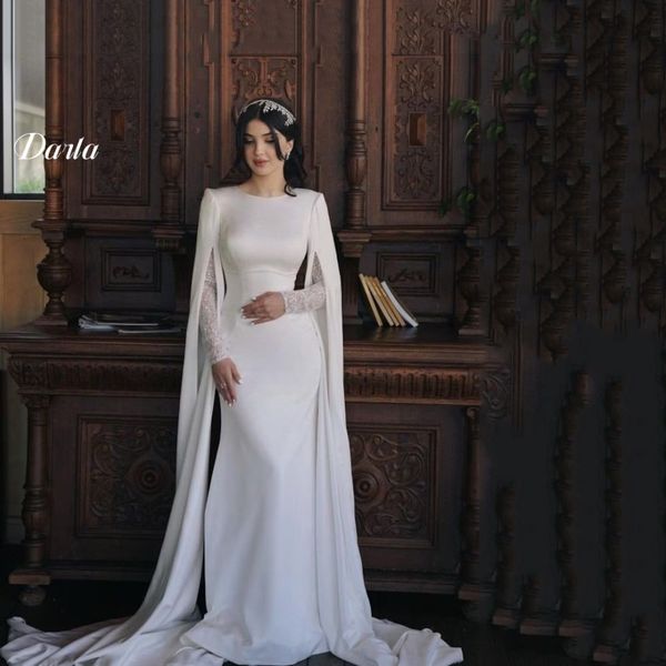 Robes sexy urbaines classique satin dentelle une ligne robe de mariée 2023 col rond manches longues avec veste longue simple robe élégante sur mesure 230828