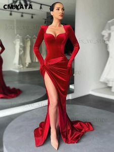 Stedelijke sexy jurken cm.yaya dames feestjurk massief fluwelen hoog gesneden trompet maxi jurken sexy elegante avondvestidos t231202