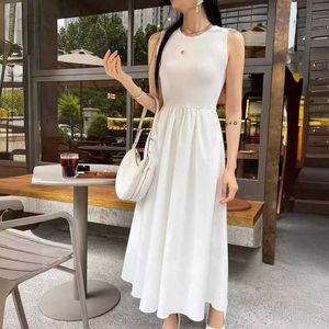 Urban sexy jurken ontwerper lente en zomer Koreaanse stijl eenvoudige woon -werkverkeer veelzijdige taille slanke middelste lengte mouwloze jurk hdv1