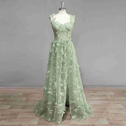 Urban Sexy Dresses Dideyttawl Real Photos 3D Butterflies Sage Green Tulle Prom Vestido 2024 Sweethear