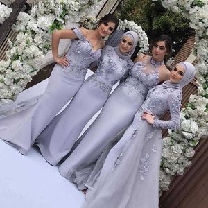 Stedelijke sexy jurken Dubai Arabische lange mouwen moslim zeemeermin bruidsmeisje met afneembare rok 3D bloem bruiloft gast formele feestjurken op maat gemaakt Q240307