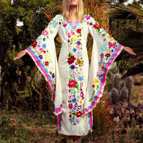 Vestidos sexy urbanos Dubai Mujeres Vestido árabe Kaftan Marroquí Bohemio Vestido largo Estampado Otoño Vestido de verano Túnicas Arabe Hijab Caftan 230906