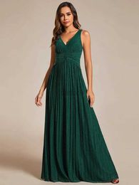 Urban sexy jurken Elegante avondjurken Glittery geplooide Empire Taille Moleveless2024 Baziiingaaa van A-Line pailletten Dark Green Bridesmaid Dress 240410