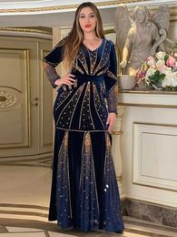 Stedelijke sexy jurken Elegante vrouwen Fluwelen jurken Dubai Afrikaanse Kaftan Abaya Dashiki Diamant Lange mouw Gewaad Bruiloft Galajurk Dameskleding 231215