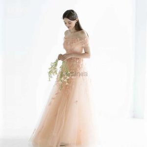 Robes sexy urbaines fée pêche rose tulle coréen dame longues robes de bal pour le mariage photoshoot 3d fleurs robes de soirée mariage photoshootcl-515 24410