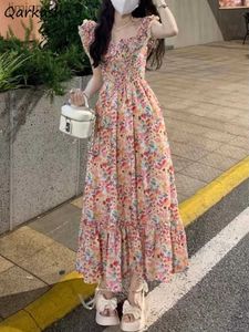 Urban sexy jurken bloemenjurk vrouwen vintage esthetische vliegende mouw bodycone a-line harajuku vakantietemperatuur hoge taille vestidos ontwerper vrije tijd 240223