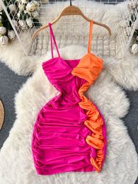 Robes Sexy urbaines Foamlina été femmes robe moulante couleur assortie sangle spaghetti col en V sans manches découpé torsion froncé coupe ajustée nuit 230617