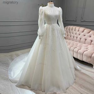 Vestidos sexy urbanos Funyue Vestido de novia musulmán de manga larga Nuevo 2023 Cuello alto Una línea de organza con cuentas Abito Da Sposa Dubai Vestidos de novia de lujo yq240329