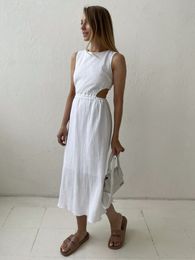 Urban sexy jurken Gaun Panjang Liburan Wanita Musim Panas 100 Katun Longgar Sambungan Tanpa Lengan Kasual 2023 230517