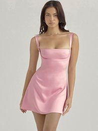 Urban sexy jurken Gaun Ulang Tahun Untuk Wanita roze A Line Pesta Liburan Satin Seksi Wisuda Tali Spaghetti Kasual Mini Melar 230517