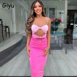 Robes Sexy urbaines Giyu Sexy Maxi longue robe femmes été creux Club robes de soirée sans manches dos nu à lacets paillettes Vestidos 230807