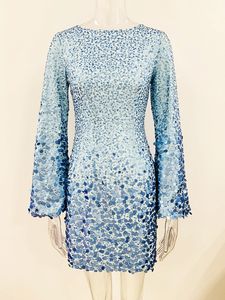 Urban Sexy Robes HIGH STREET est 2023 Designer Fashion Femmes Slim Fit Flare Sleeve Shimmer Paillettes Perles Robe En Mousseline De Soie 230630