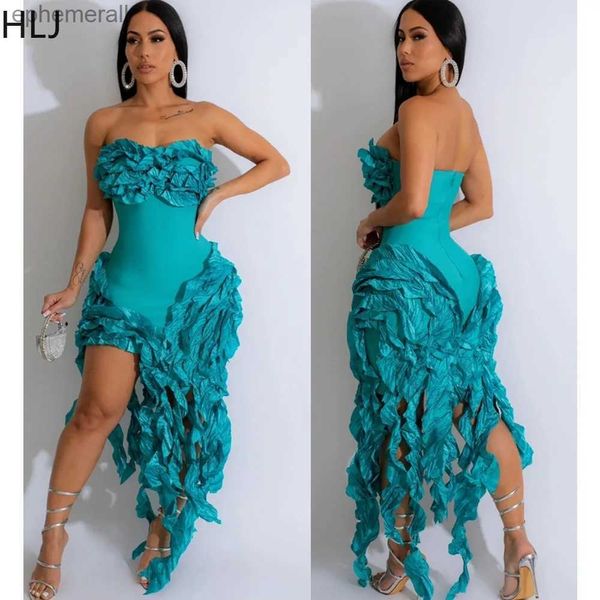 Vestidos sexy urbanos HLJ con hombros descubiertos, volantes, borlas irregulares, vestido de fiesta para mujer, sin mangas, con abertura alta, tubo ajustado, vestidos de moda yq240330